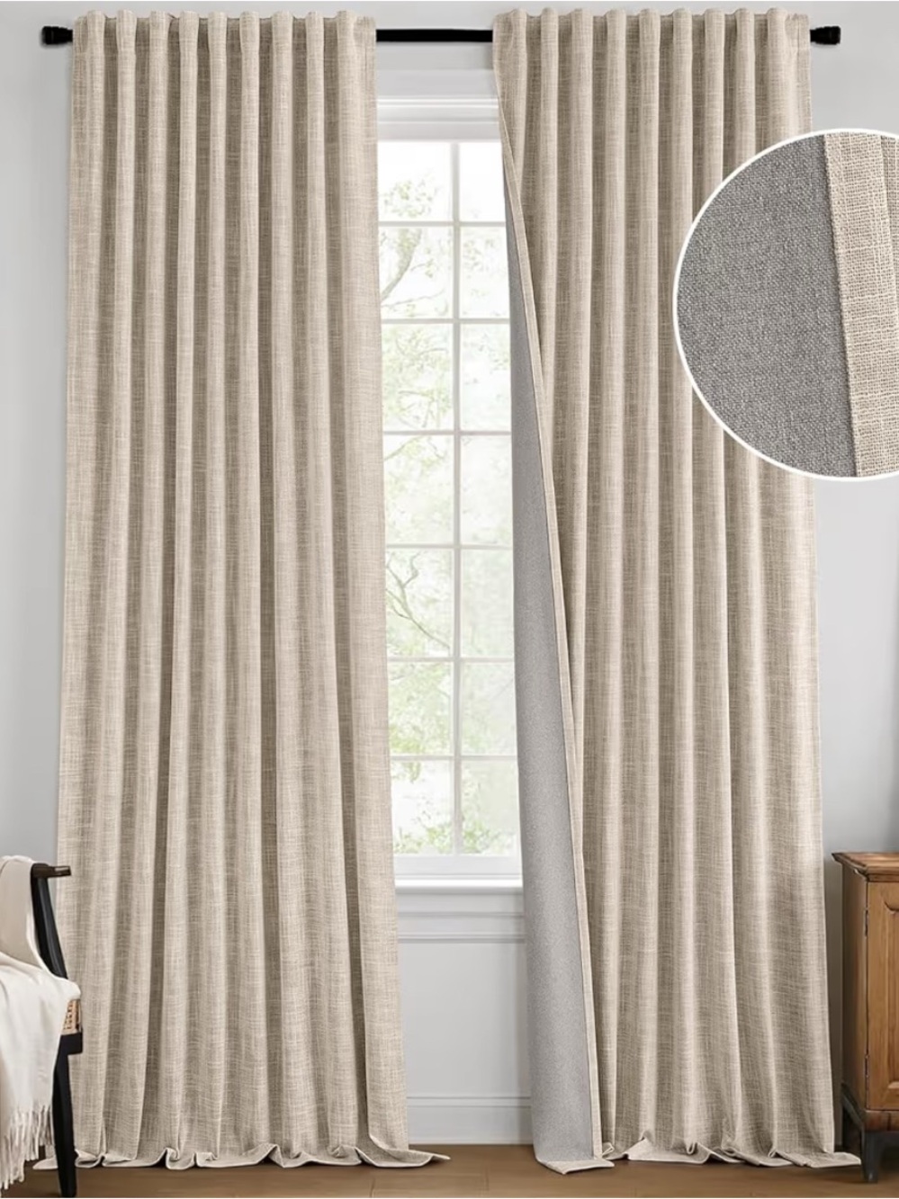 Miulee Beige 100% Blackout Linen Curtains 52x84” 2 Panels